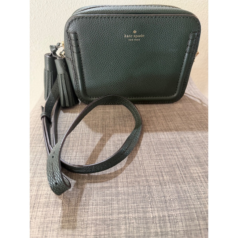 Kate Spade New York Forest Green Pebbled Leather Tassel Crossbody Bag